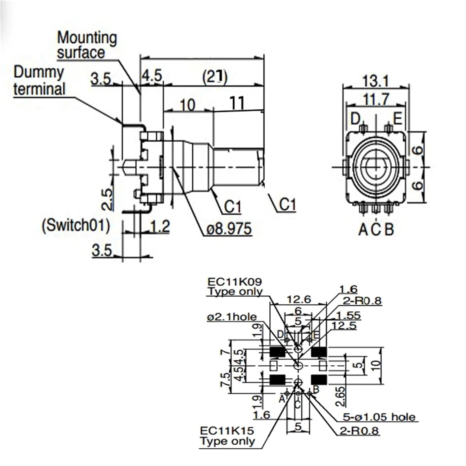 1pcs Encoder EC11K1520405 car air Conditioning Switch 30 Positions Without Switch 22MM Shaft