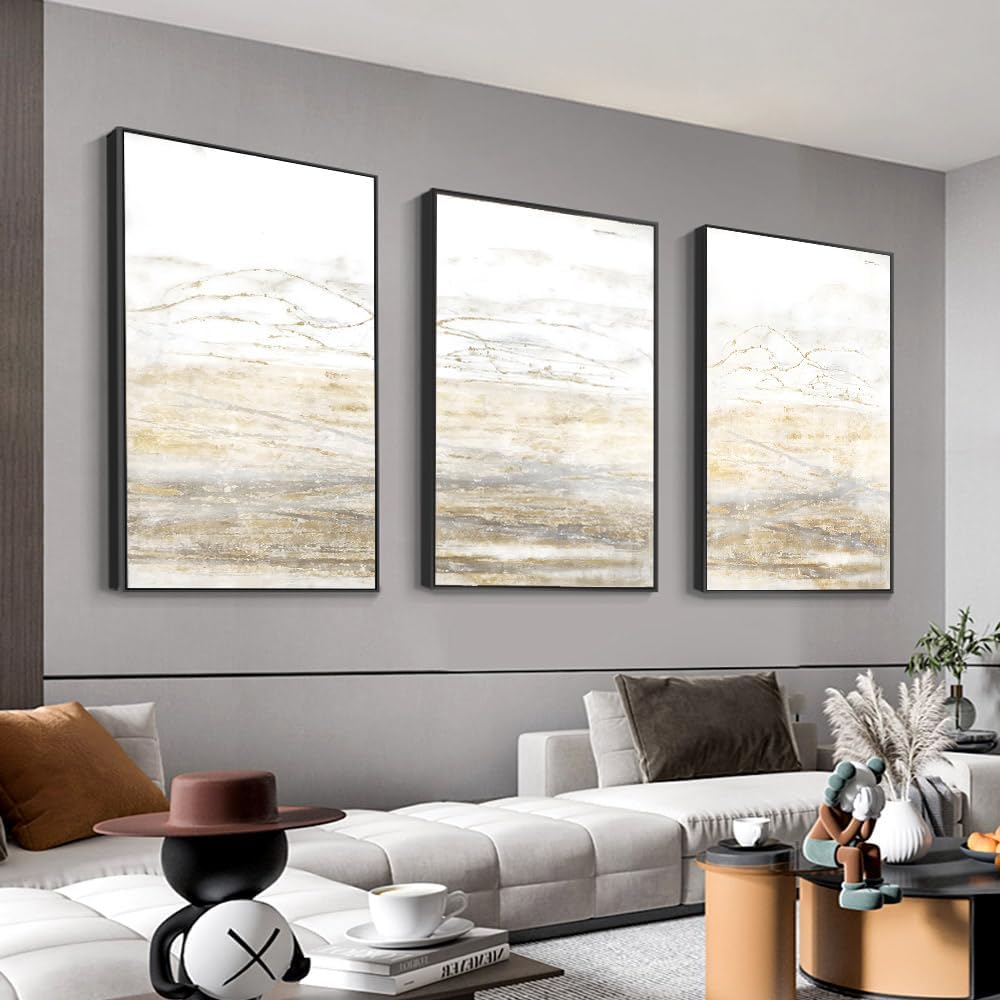 Wall Art for Living Room,3 Piece Abstract Minimalist Print Picture Paintings,Large Wall Art for Bedroom Office Framed Canvas Artwork Modern Room Wall Decor Size 24 \"X 32\" X 3 Pcs Ready to Hang Yellow