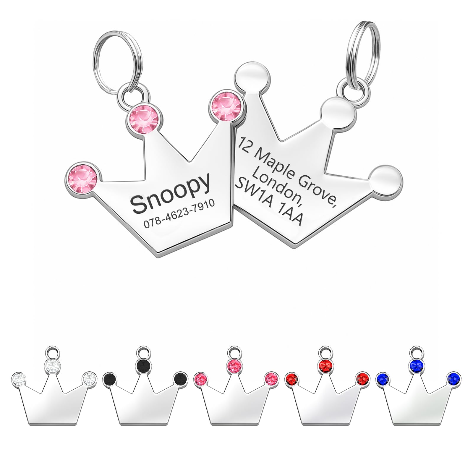 Dog Tags for Pets Engraved UK, Personalised Stainless Steel Pet Tag, ID Tags for Dogs with Any Text, Dog Name Tag for Pet Dogs (Crown-Style, Light Pink)