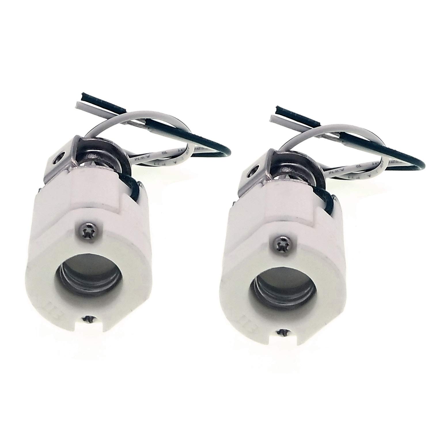 E11 Mini-Candelabra Base Ceramic Lampholder,TWDRTDD Mini Can E-11 Base Porcelain Halogen Bulb Socket With 6" Wire Leads (2-Pack,SizeC)