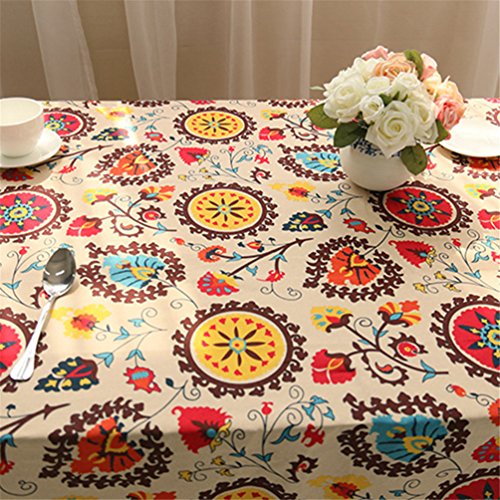Haotfire Table Cloth, Village Retro Geometric Patterns Rectangle, Washable Linen Cotton Table Cloth For Dinner Table Cover Parties Home Decoration Camping Picnic #TOP2