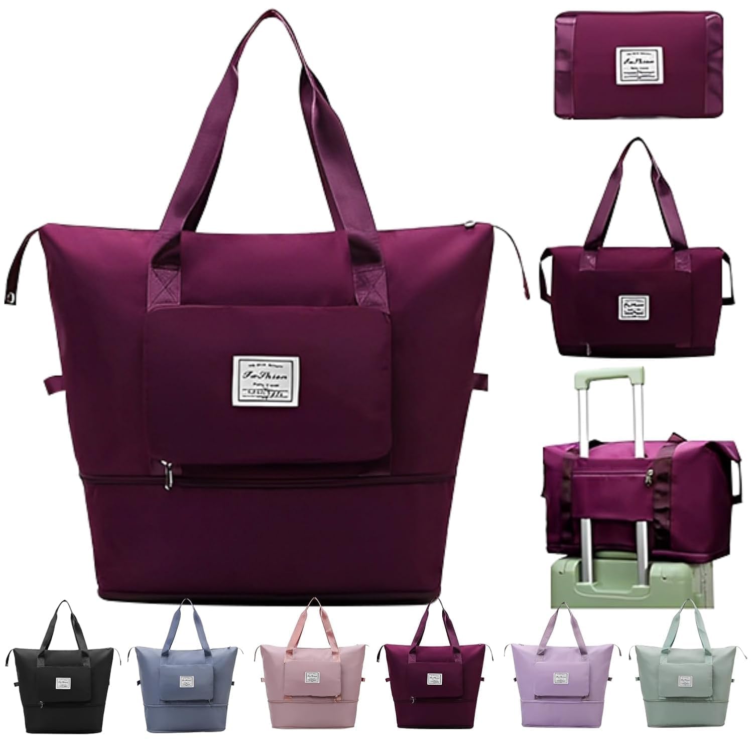 41L Expandable Travel Duffle Bag for Women, Waterproof Nylon Foldable Large Capacity Luggage Handbag, (Dark Purple)-image-48