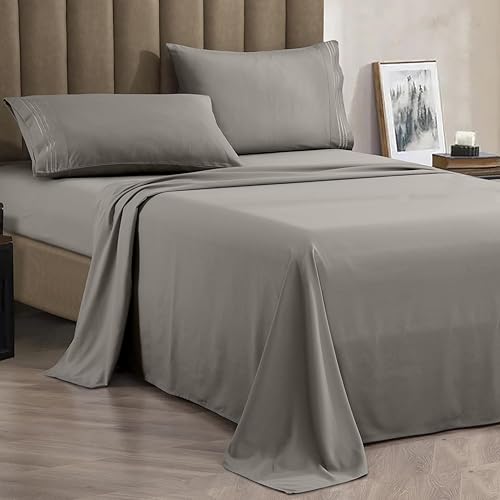 Miniatura 6 de Juego de sábanas de microfibra de 4 piezas prémium de calidad de hotel 1800 hilos, resistente a las arrugas, ultra suave y transpirable, bolsillo