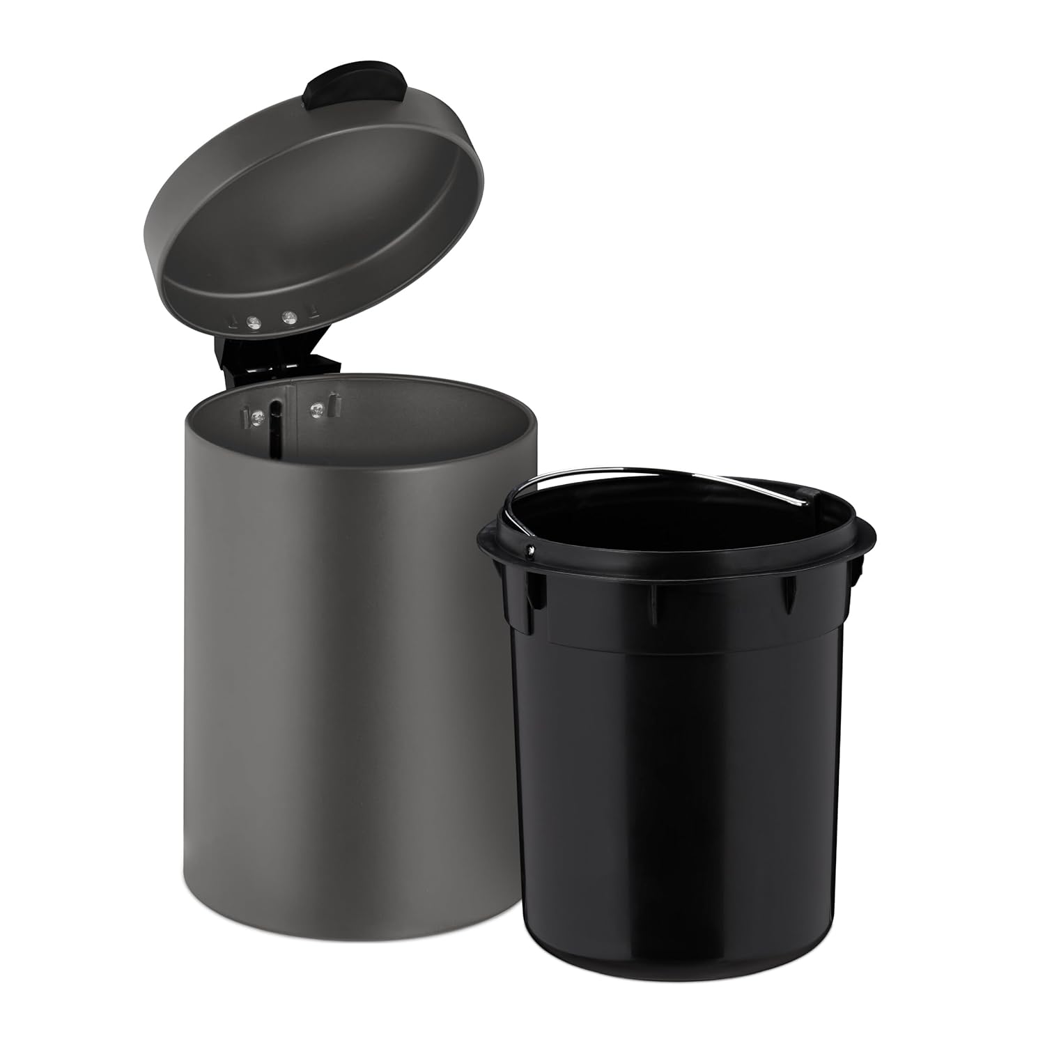 Relaxdays Cosmetic Bin Wall Mounted 3L Soft Close Inner Bucket Stainless Steel Round Bathroom Trash Can Grey
