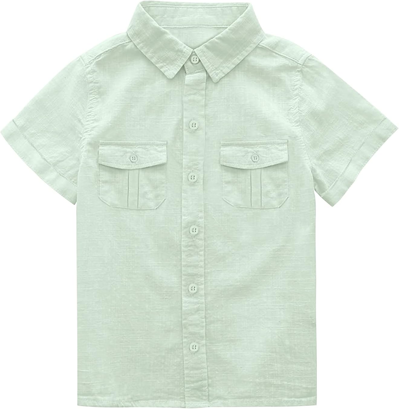 Makkrom Boys Button Down Short Sleeve Linen Shirts Casual Summer Beach Lapel Collar Top Shirts