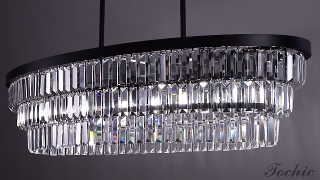 TOCHIC Chandelier 40 inch, Farmhouse Black Crystal Chandelier