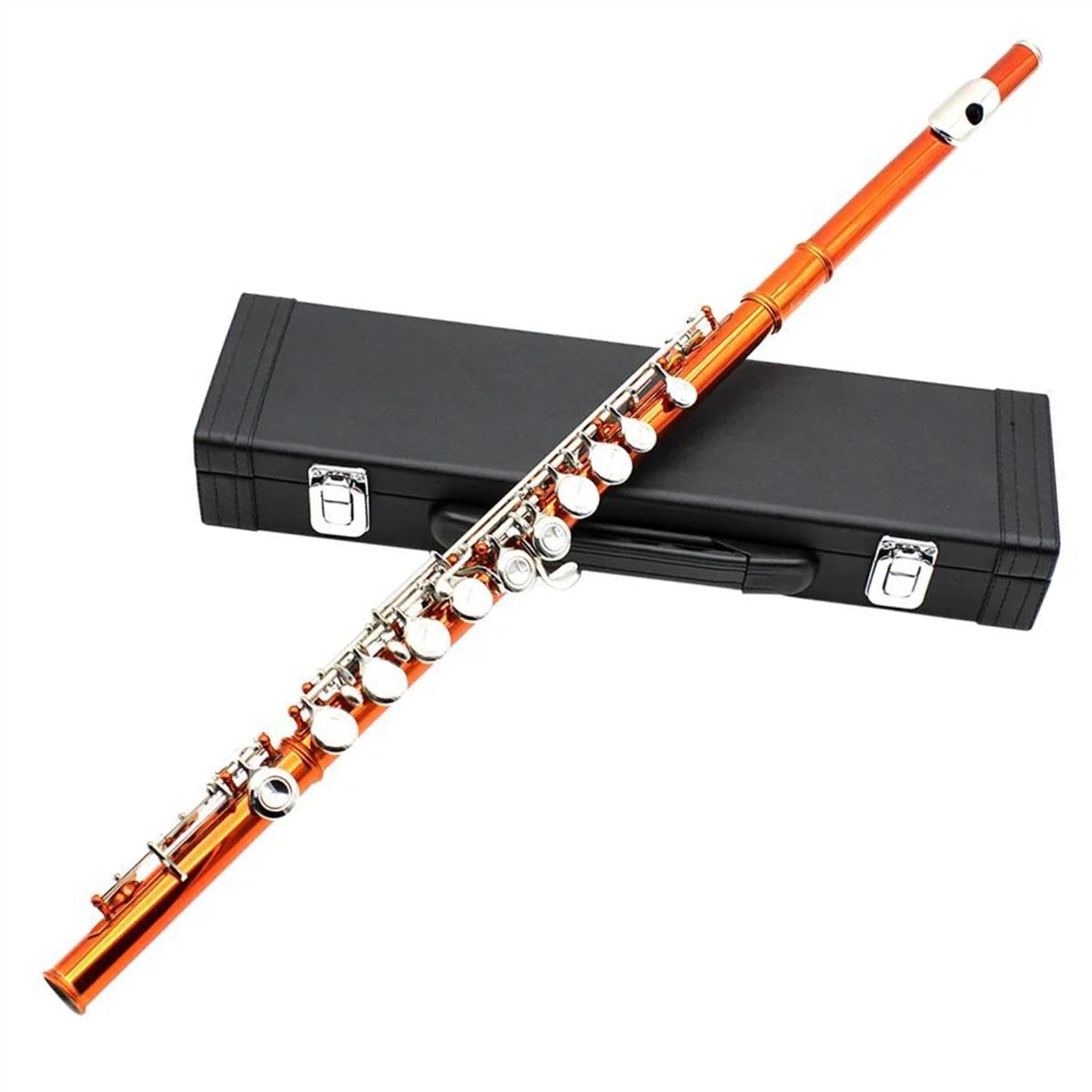 Profesional Flauta Travesera Flauta Con Orificio Cerrado De 16 Agujeros, Flauta Con Llave C, Flauta Transversal De Concierto De Cuproníquel Naranja Con Accesorios