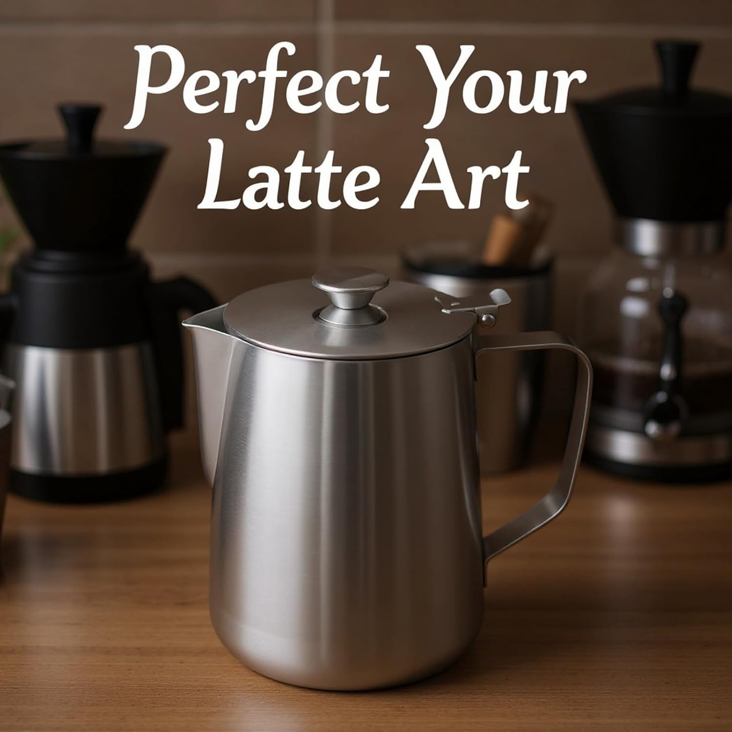 68 fl oz / 2000 ml Stainless Steel Measuring Cup with Handle and Lid, Milk Frothing Jug, Latte Art Pitcher for Espresso Cappuccino Steaming