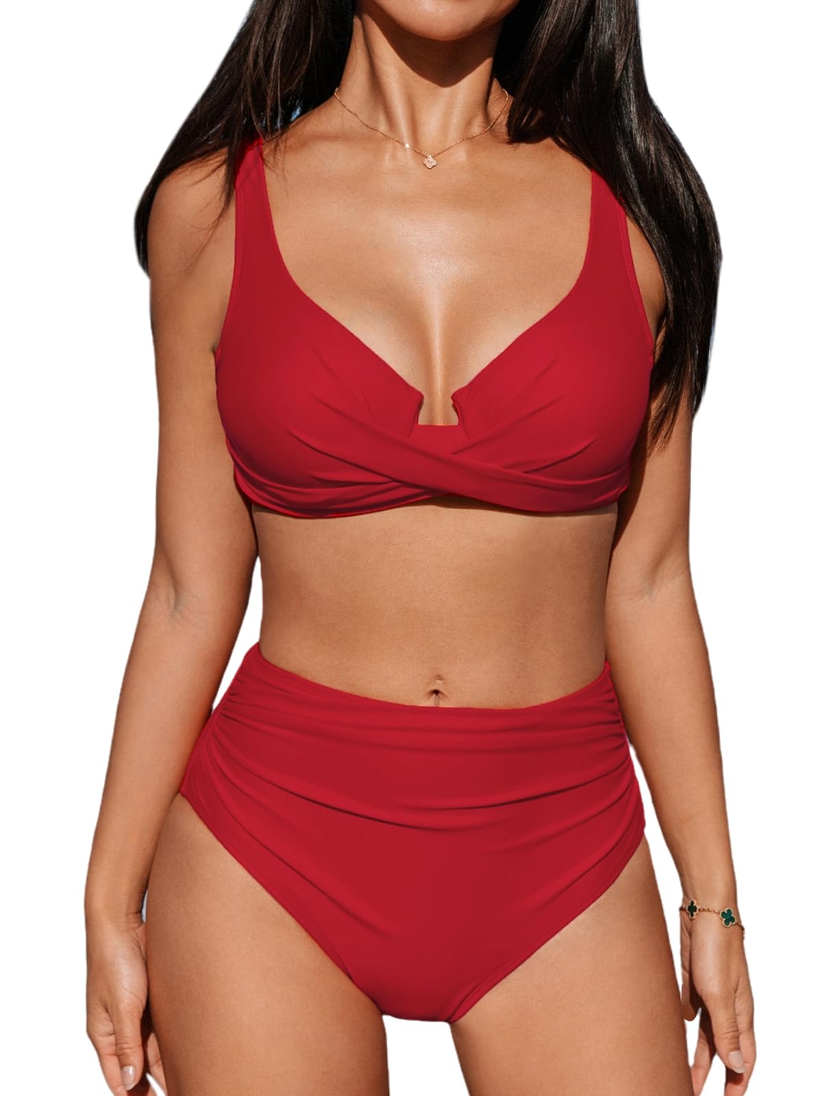 CUPSHE Women's Bikini Sets High Waisted Swimsuit Underwire Adjustable Straps