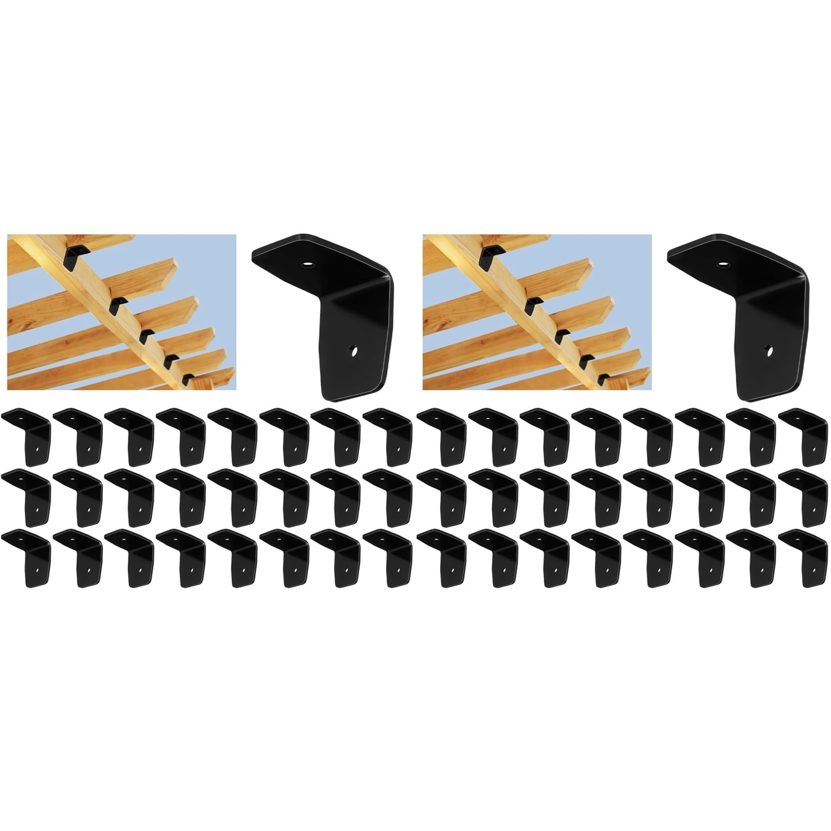Jnchdghwa 24 Pcs Black Pergola Hardware Rafter Clips Rafter Brackets for Lumber Pergola, Timber Beam, Ceiling Joist A