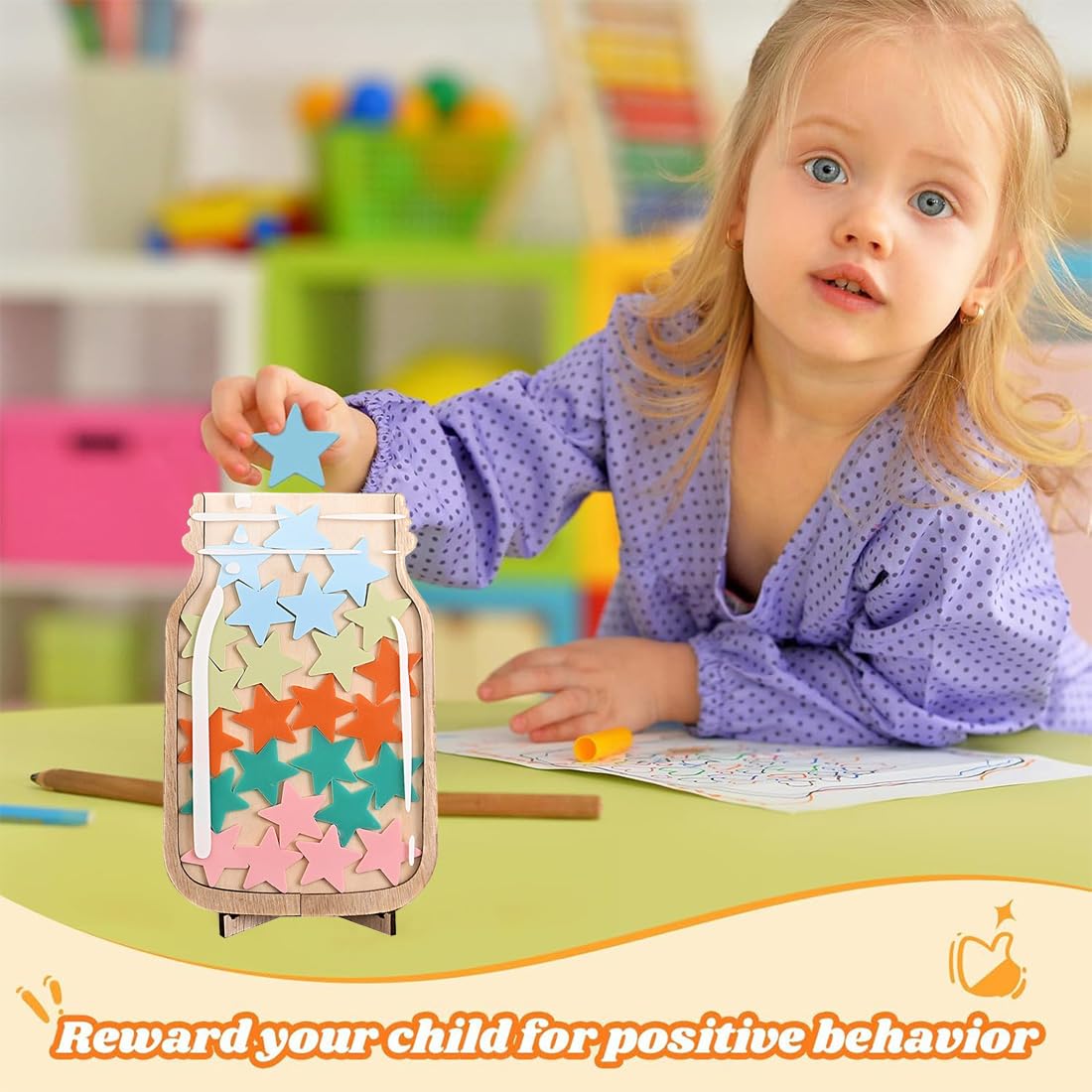 Barattolo delle Ricompense per Bambini CATOR, Barattolo di Stelle in Legno con 25 Stelle, Sistema Ricompense per Bambini e Bambine Routine Quotidiana, Reward Jar