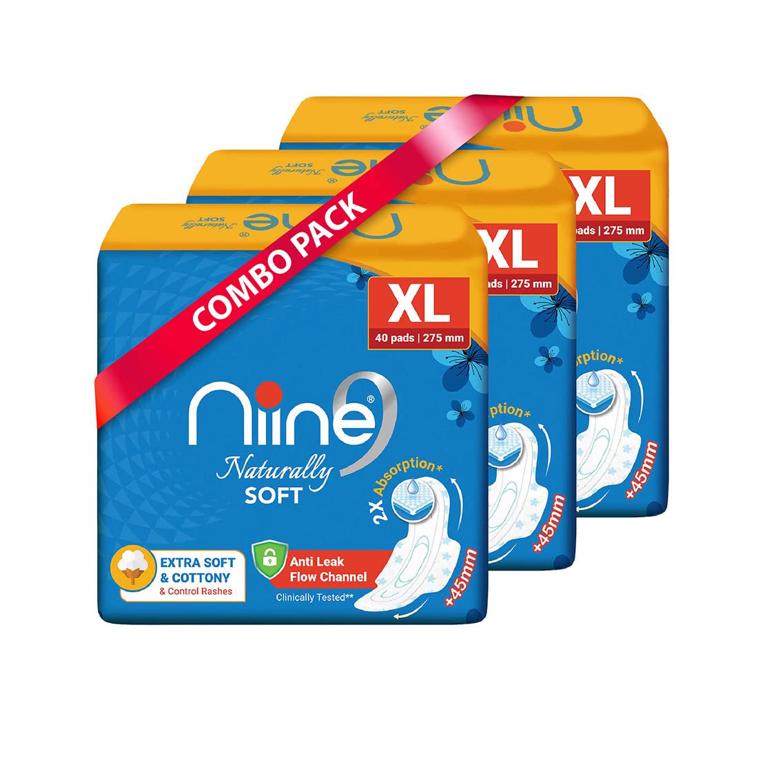 NIINE Naturally Soft XL Sanitary Pads (Pack of 3) 120 Pads Extra Soft and Cottony (B0B1B2MNJC) Amazon Price History, Amazon Price Tracker
