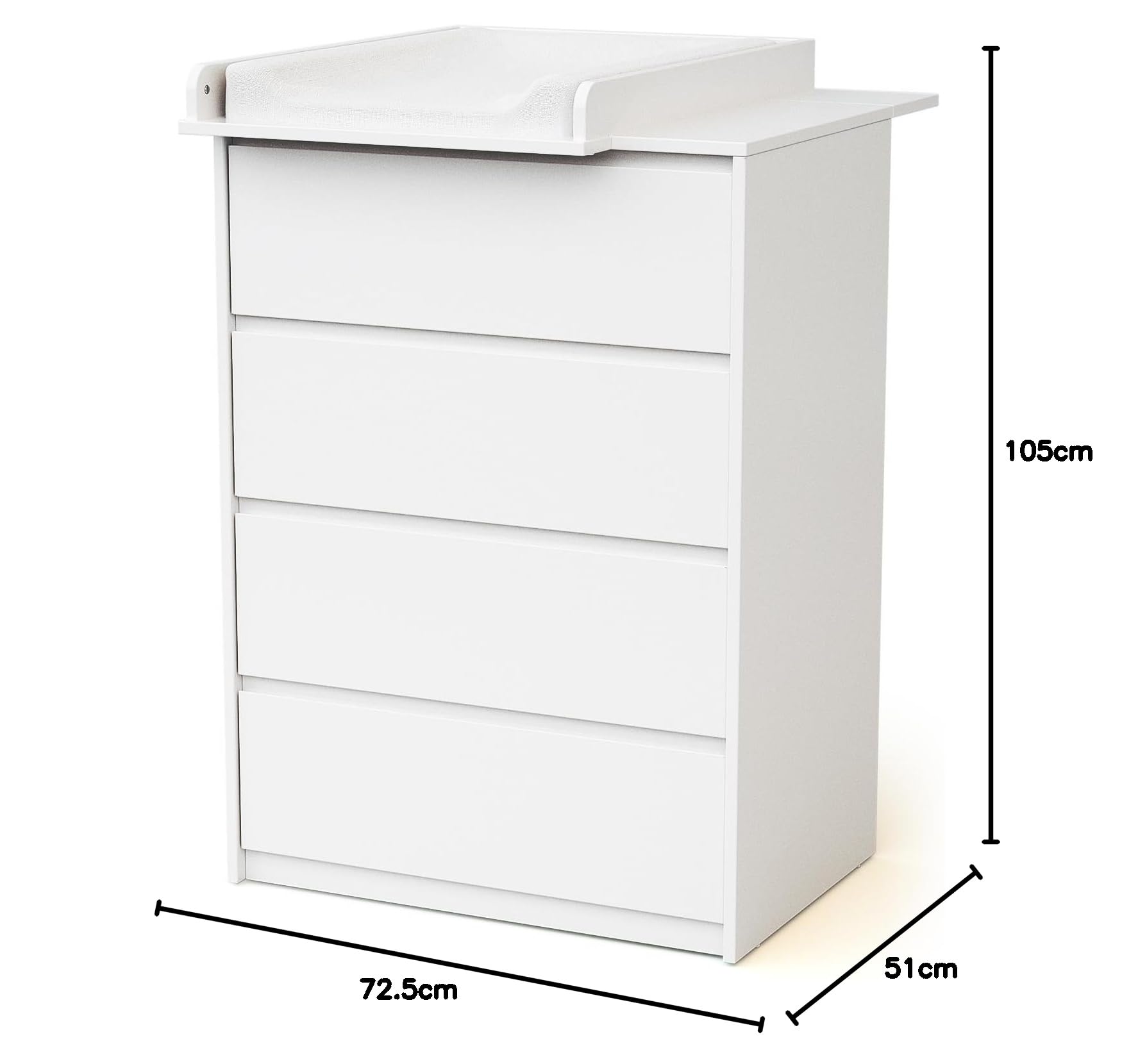 WEBABY - Cajonera bebé de 4 cajones con cambiador madera 50 cm UNO - Blanco