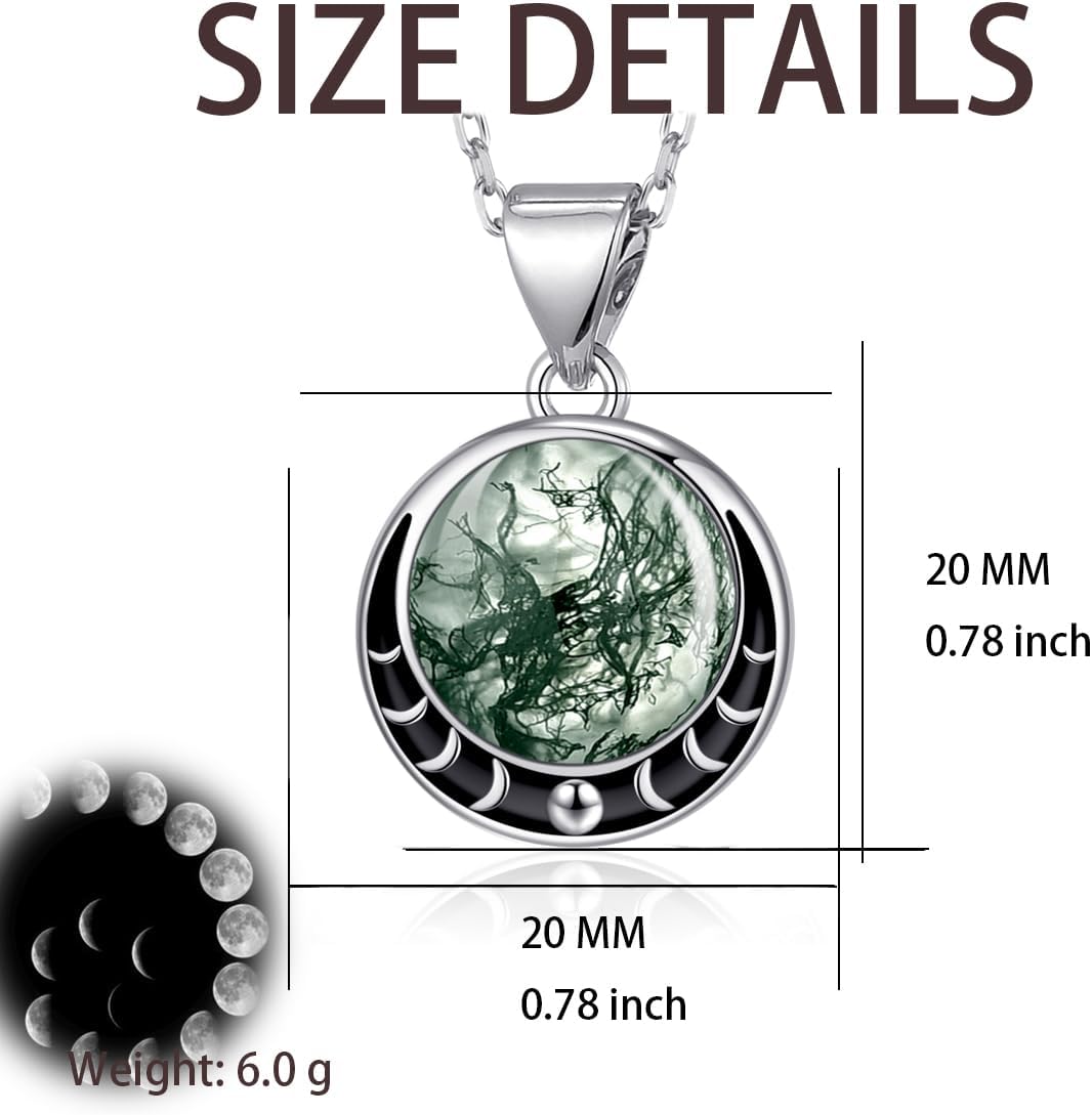 Moss Agate Necklace for Women Moon Phase Green Moss Agate Pendant Jewelry Gifts for Women Birthdayb Christmas - Image 3