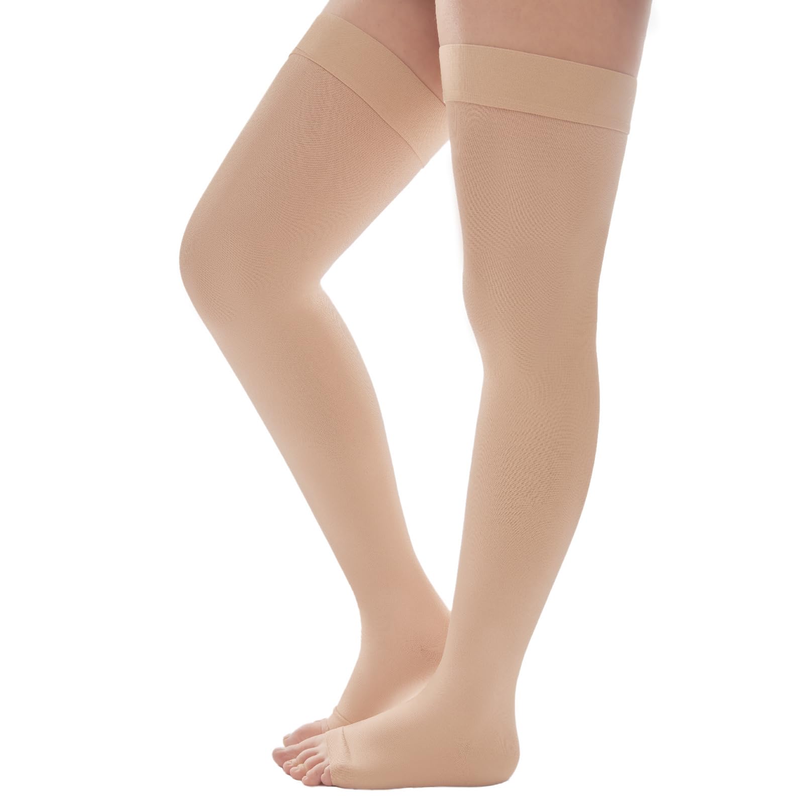 LIANPTRON - Medias de compresión hasta el muslo para mujer y hombre (20-30 mmHg), con puntera abierta y banda de silicona, ideales para la hinchazón de venas varicosas.