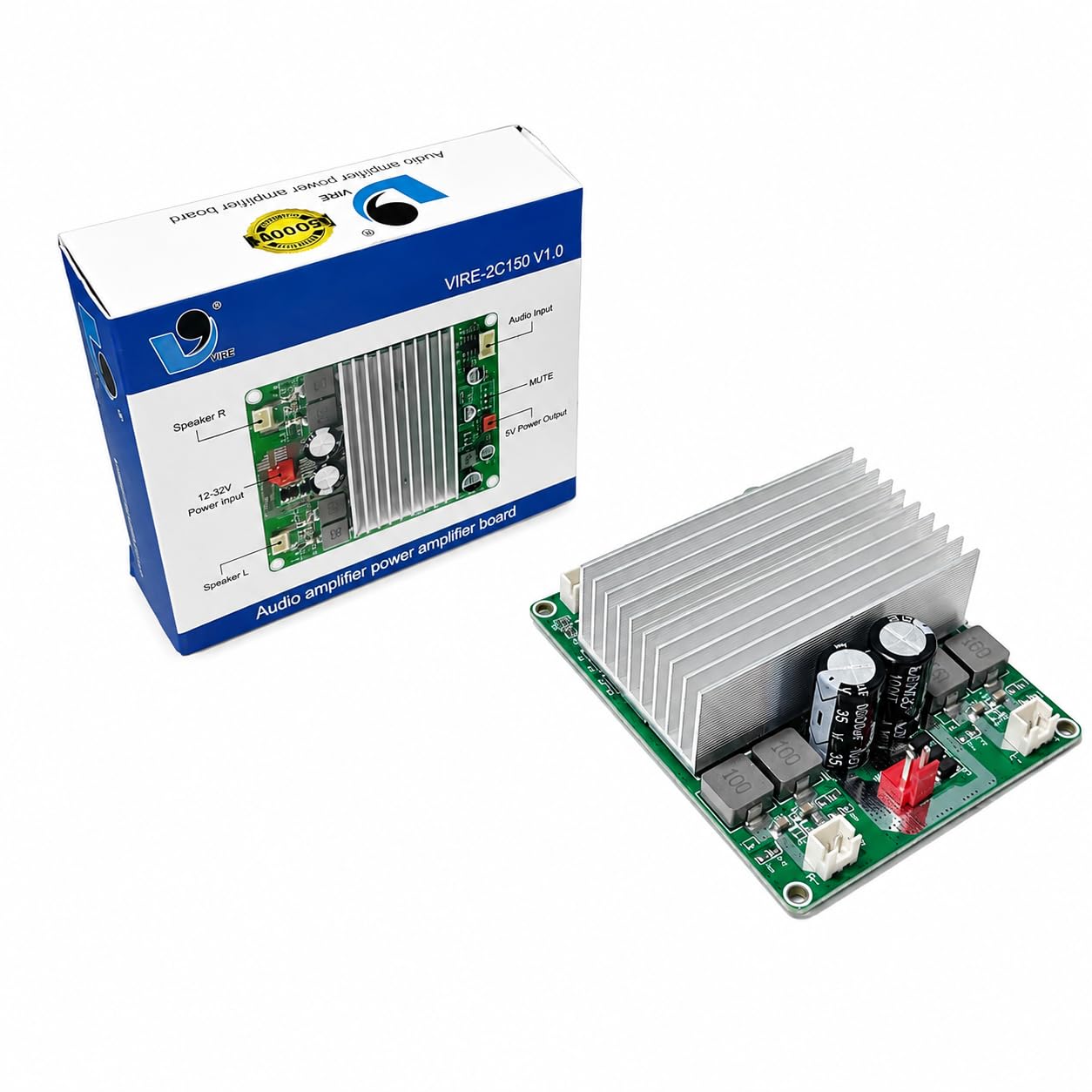 vire 150w+150w stereo class d amplifier board (300w max) with tpa3221 ic | high power audio output | dc 12v–32v and 5v output | crystal clear sound | home, car & diy audio projects