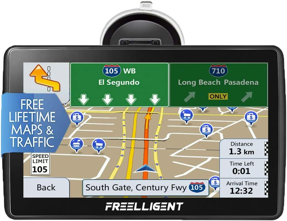 FREELLIGENT Sat Nav GPS Navigation System, 7 Inch 8 G 256 MB Car Truck Lorry Navigation Maps, HD Universal GPS Smart Voice Reminder Global Navigation + Newest Map Update