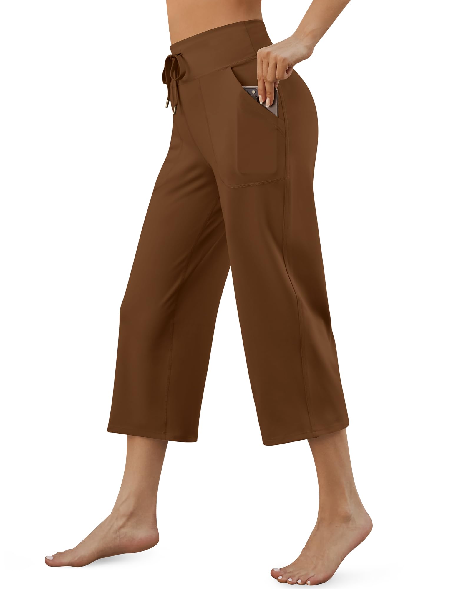 G4Free Wide Leg Capris Yoga Pants for Women with Pockets Summer High Waist Dress Pants for Workout Casual