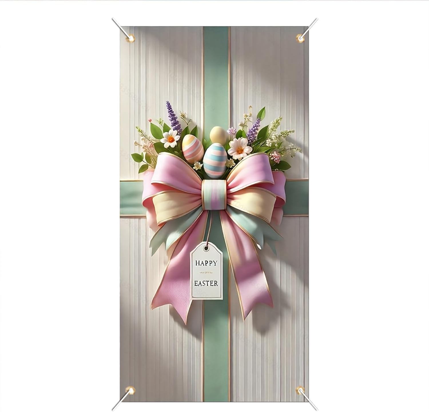 Easter Door Cover Banner 71x35 Inch Pastel Bow with Eggs and Flowers Elegant SpringDecoration Indoor Outdoor Front Door Porch Yard Home Holiday Seasonal Decor image 4