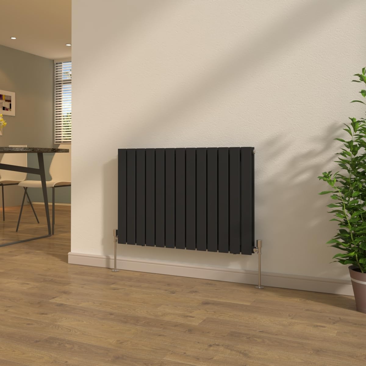 NRG Black 600x884mm Double Column Designer Radiator Rads with Valves