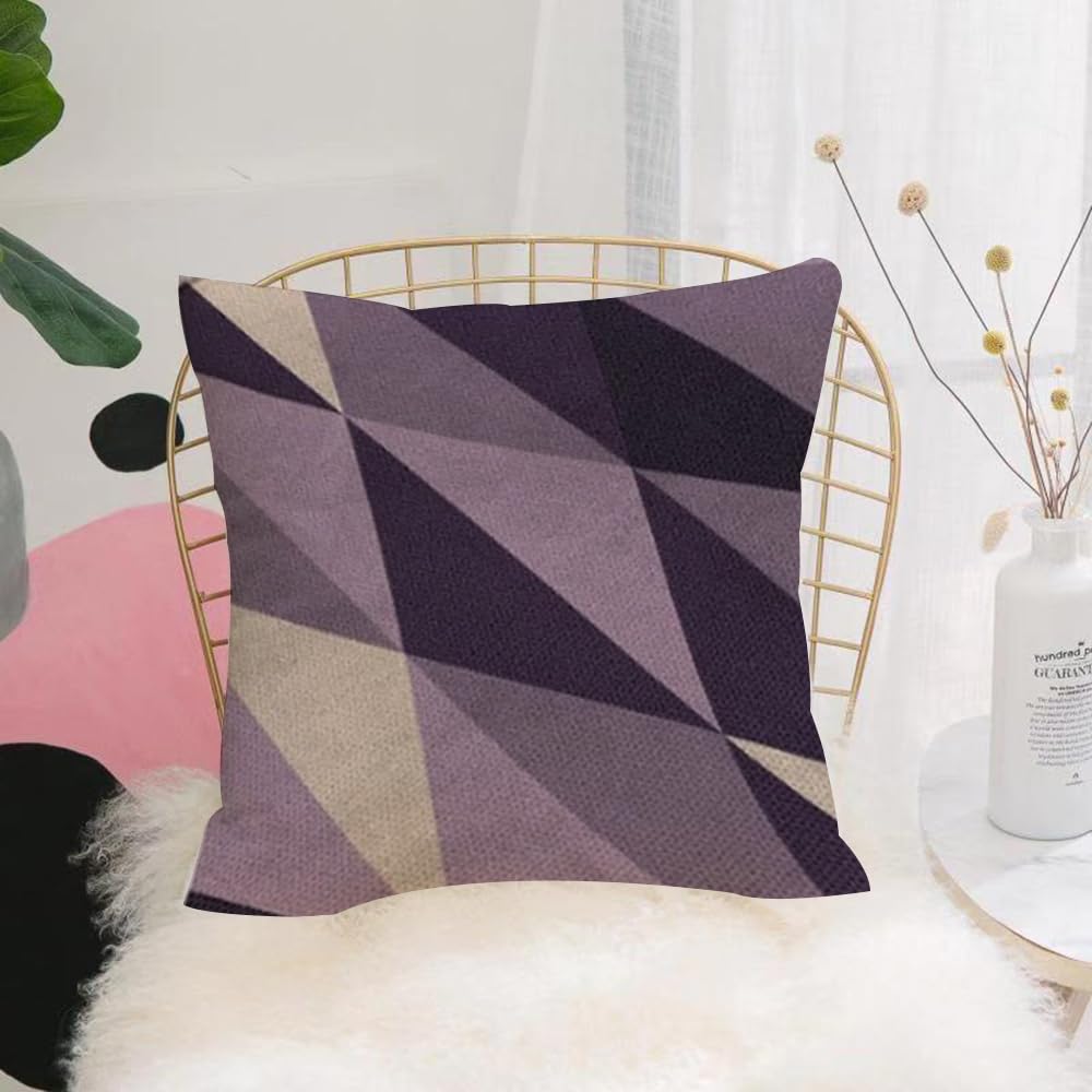 HYOSXW Cushion Cover,Throw Pillow Case Home Decorative for Living Room Bedroom Sofa Chair 16X16 Inch,Geometric purple pattern, repeat design with purple and beigelocking triangles,Pillowcase 40X40cm