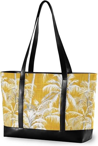 Bolso moderno de palmera tropical amarilla con compartimento para portátil con cremallera de lona para viajes con pañal maletín ejecutivo para mujer