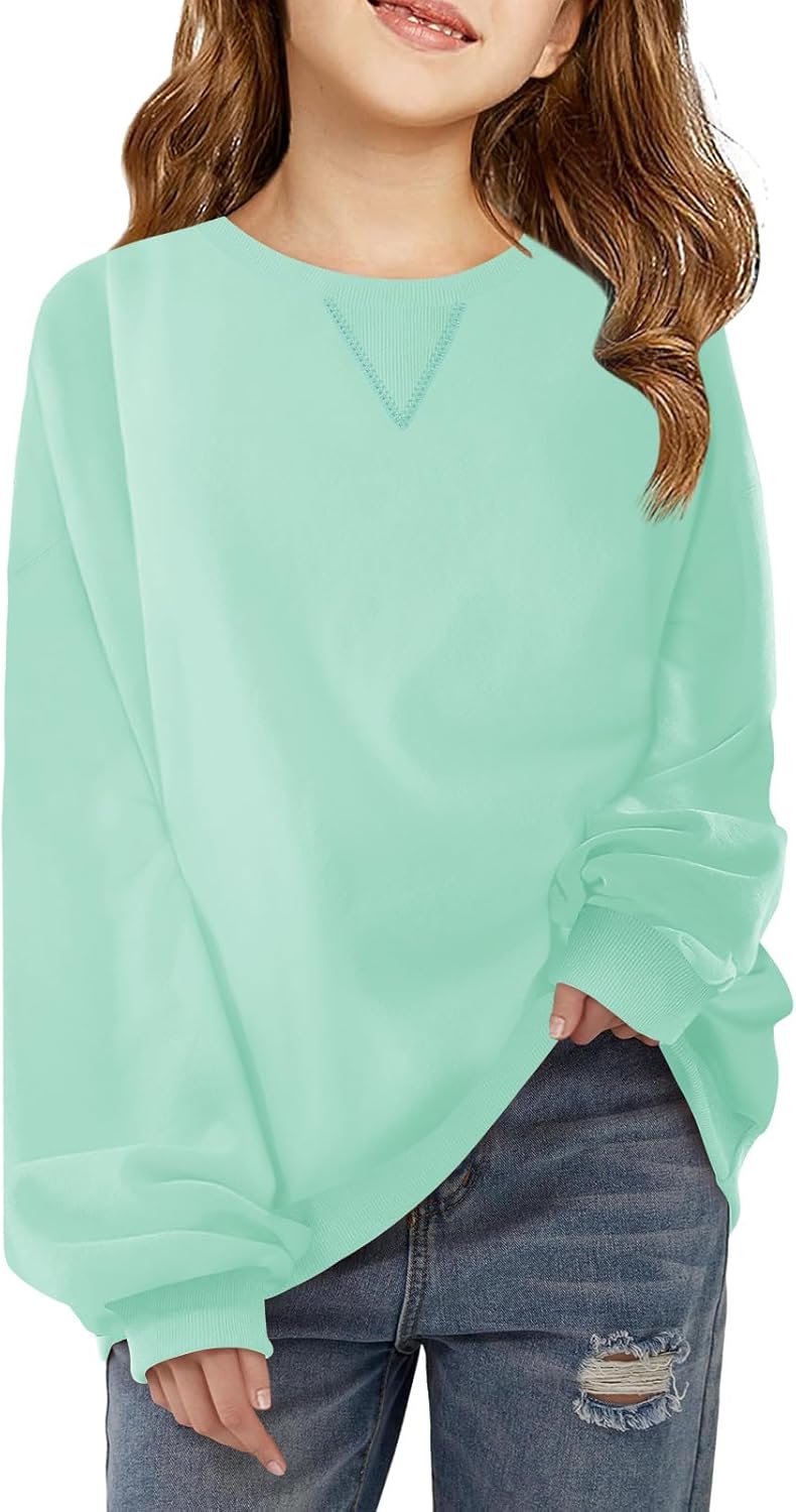 Haloumoning Girls Casual Crewneck Sweatshirts Kids Long Sleeve Oversized Fashion Pullover Tops 5-14 years