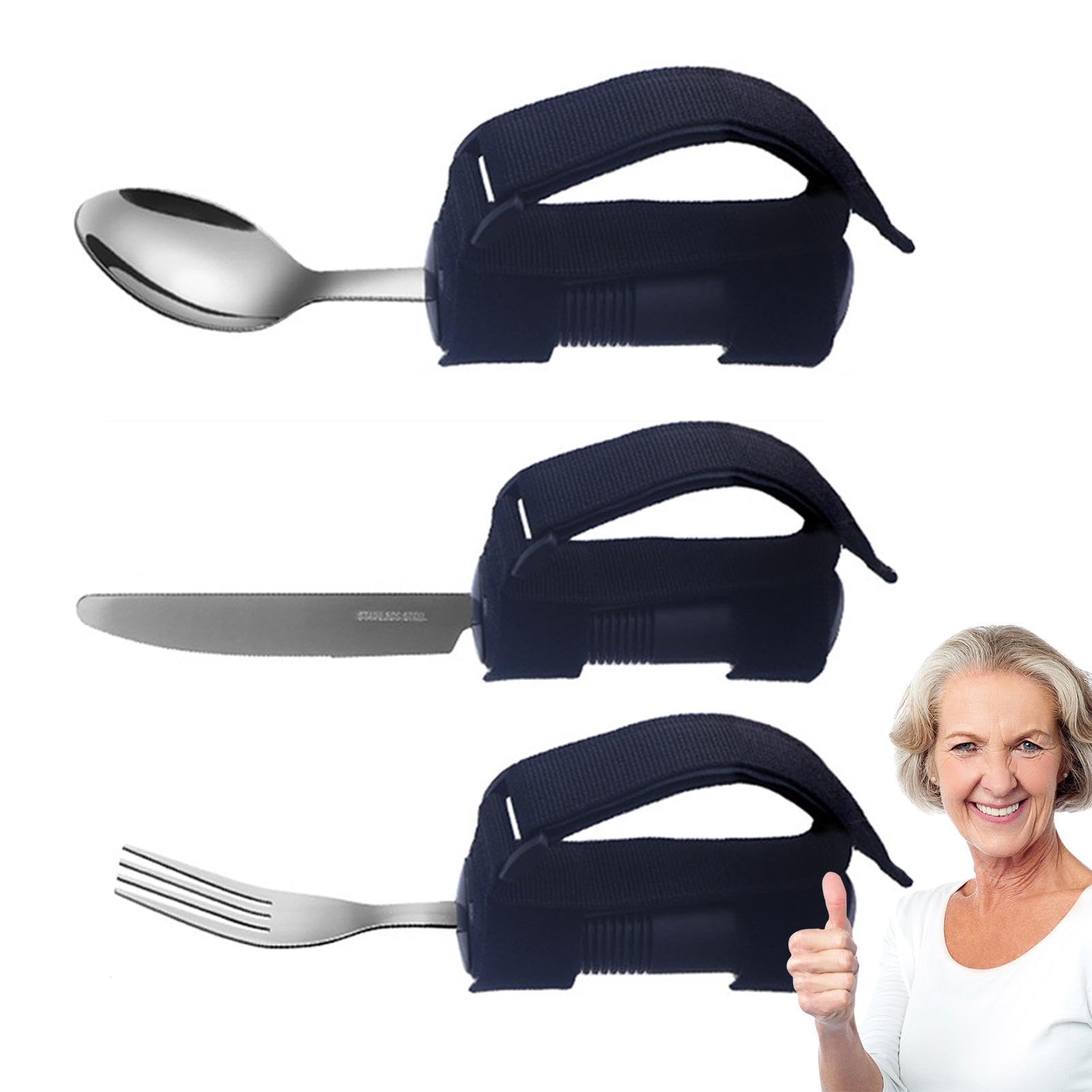 Cubiertos adaptativos para ancianos, 3 utensilios de alimentación para temblores de mano, juego de tenedor de cuchara adaptable para debilidad muscular