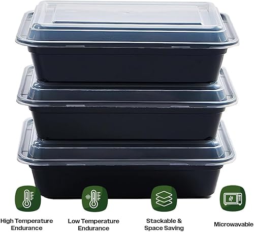 Miniatura 3 de CIAO! Contenedor de comida rectangular negro moldeado por inyección de 24oz con tapa (150caja)