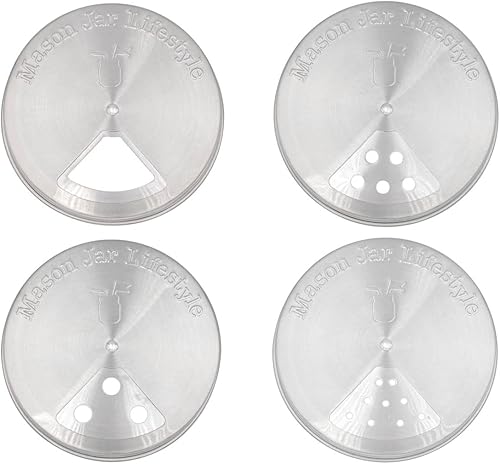 Paquete de 4 tapas para coctelera de especias de acero inoxidable para tarros Mason (boca ancha)