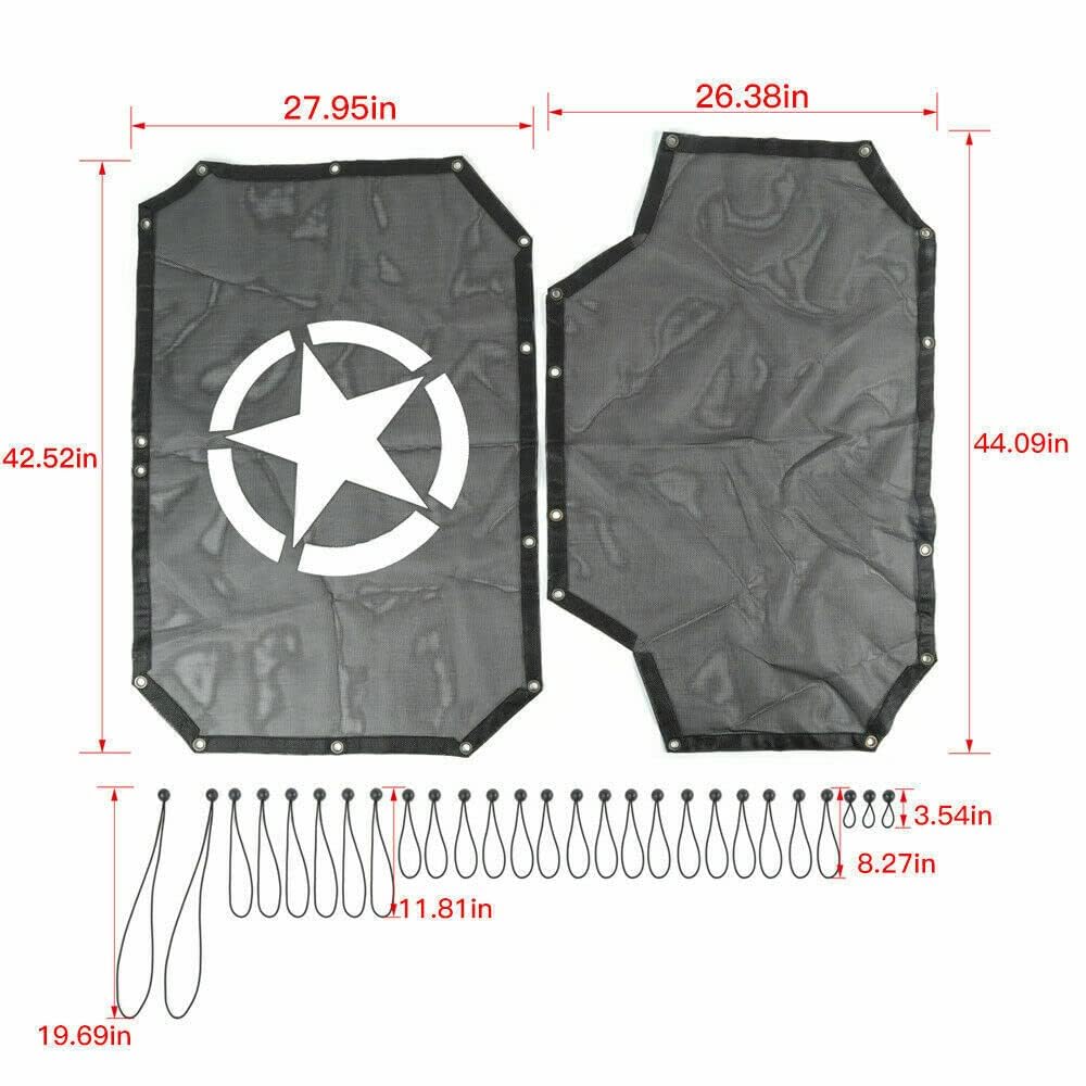 Mesh-Dach-Sonnenschutzabdeckung Kompatibel mit Jeep Wrangler JK JKU 2007-2018 4-Türer, UV-Schutz und Wärmereduzierung,Five Pointed Star