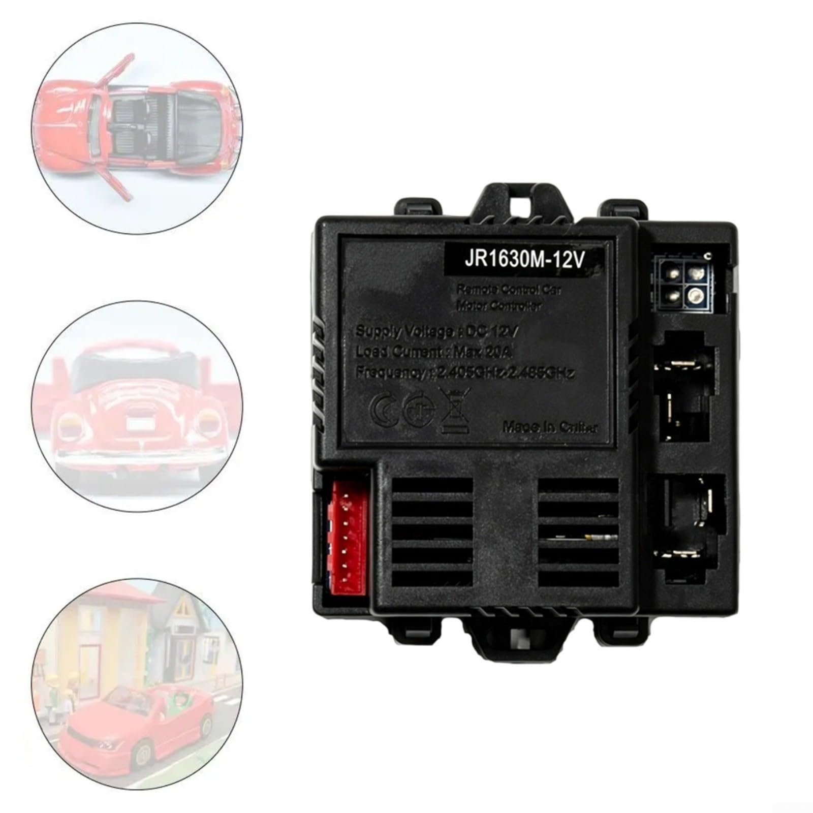 JR1630M-12V Dispositivo di controllo per auto elettrica per bambini, ricevitore di ricambio 12V auto giocattolo elettriche, alloggiamento ABS nero