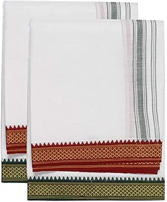 KolakeerTM Mens Cotton Color Dhoti - 1.8 Mtrs South Indian Thalapathy Style Single Layer Dhoti Veshti Mundu - White Pack of 2