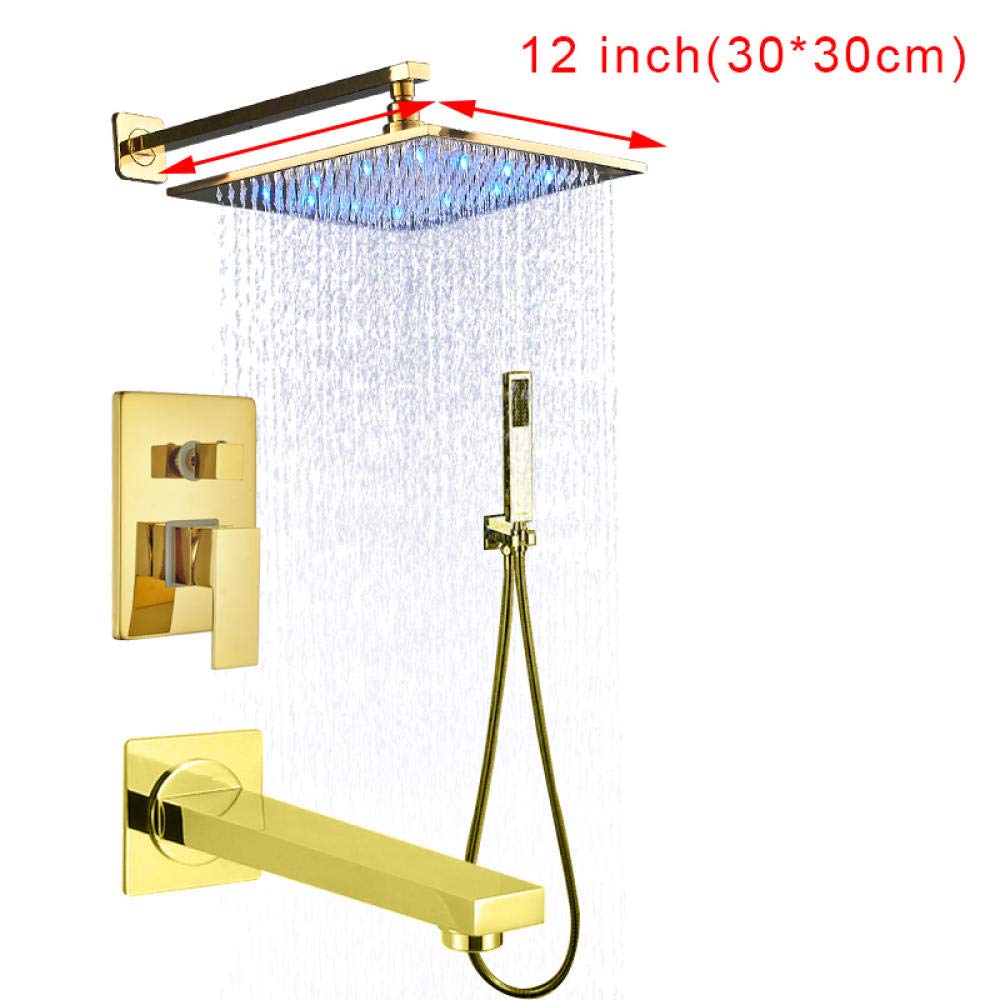 Zestaw baterii 30 cm d opady deszczu LED głowica prysznicowa ramię prysznicowe zawór mieszający kran - 30 cm