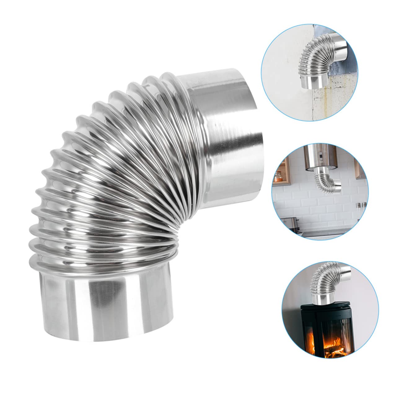 Tubo de Chimenea de Acero, Conducto de ventilación for Chimenea de 90 Grados, 4 Unidades, Manguera Flexible, Codo de ventilación for Chimenea de leña(18X8CMx4pcs)