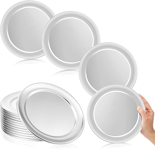 Bokon 12 bandejas de 8 pulgadas para pizza, a granel, de aluminio, plateado, redondo, para tarta, bandeja antioxidante, para horno, hogar, cocina,