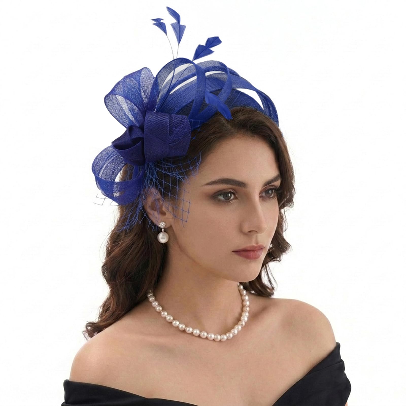 DRESHOW Fascinators Hats for Women Tea Party Headband with Flower Feather Mesh Headwear Vintage Derby Hat Dress Accessories for Wedding Church Cocktail