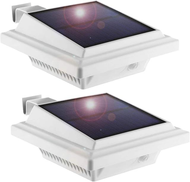 Solar Gutter Fence Lights, KEENZO 25 LEDs Solar Powered Lights, Outdoor Garden Wall Solar Security Lights for Driveway, Path, Front Door, Balcony,Terrace, Yard (Cold-White Light, Pack of 2)