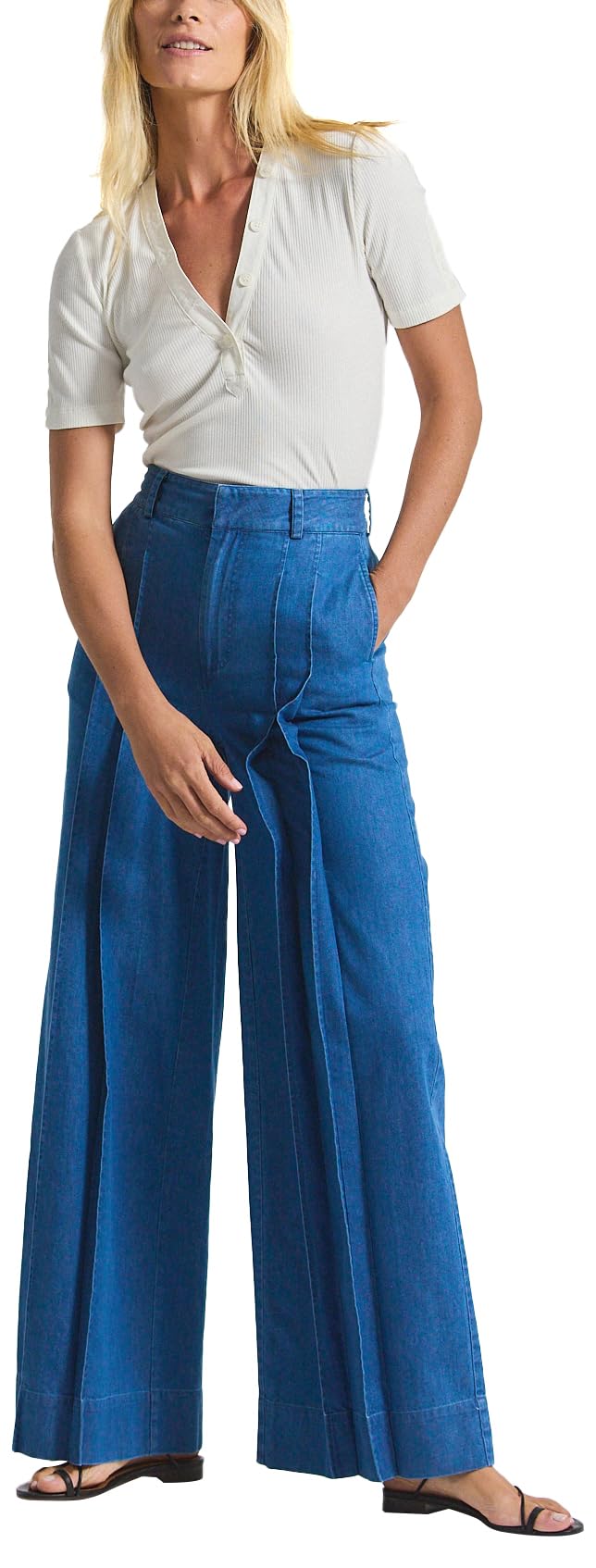 Derek Lam 10 Crosby Womens Katrina Chambray Wide Leg Pleated Trouser