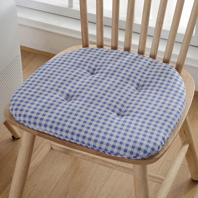 Chair Seat Pads Cushion with Ties, Filled with Sponge, Quilted Design, D-Shape, Cotton and Linen Chair Pads for Garden Patio Kitchen Dining Thickness 1CM,blue,45x45cm