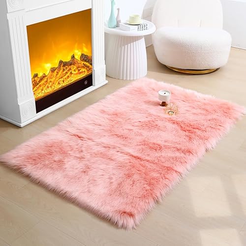 Miniatura 253 de Alfombra de piel sintética esponjosa de piel de oveja blanca, 4 x 6 pies, ultra suave, para dormitorio, mesita de noche, sala de estar, guardería