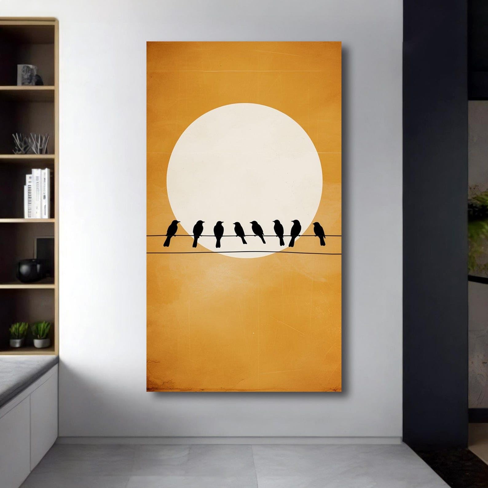 Tableau oiseaux sur fil de fer affiche coucher de soleil moderne salon - 8