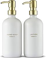 Vista 14 de MaisoNovo - Juego de dispensador de jabón de 2 piezas Botellas blancas de 16.9oz con bombas de acero inoxidable plateado