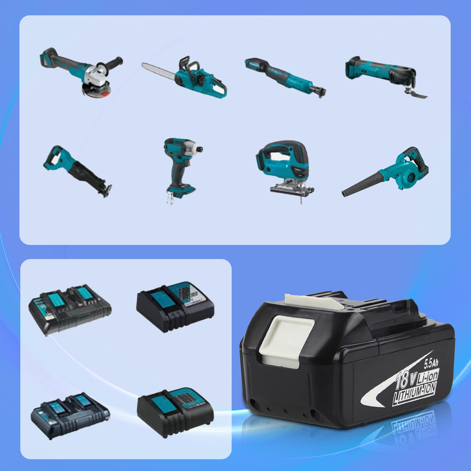 2 x accu voor Makita 18V 5,5Ah Li-ion reserveaccu voor