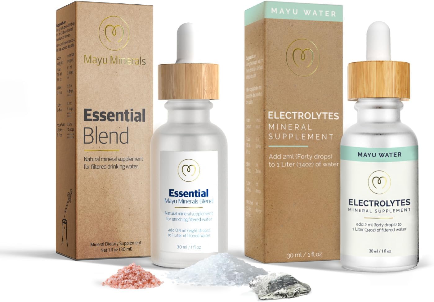 MAYU, Trace Minerals (1 btl) + Electrolyte Drops (1 BLT) Sampler Kit, 70+ Balanced Trace Minerals w/Magnesium, Potassium, Concentrated Electrolyte, 494 Electrolytes/Serving w/Magnesium