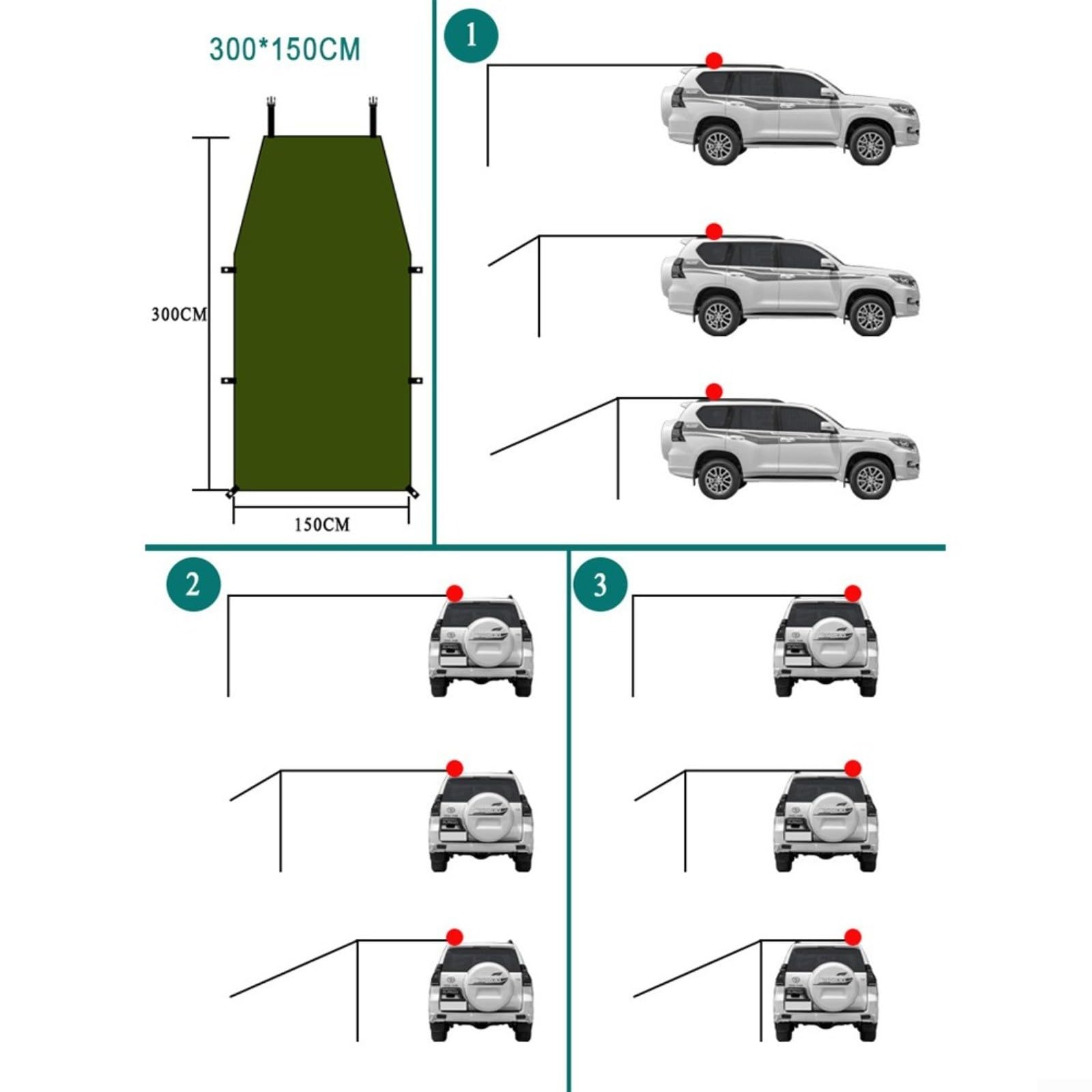 Toldo para Coche, 210D, Impermeable, Tela Oxford, portátil, Tienda de campaña Lateral para Furgonetas, Furgonetas, autocaravanas o caravanas (Gris)