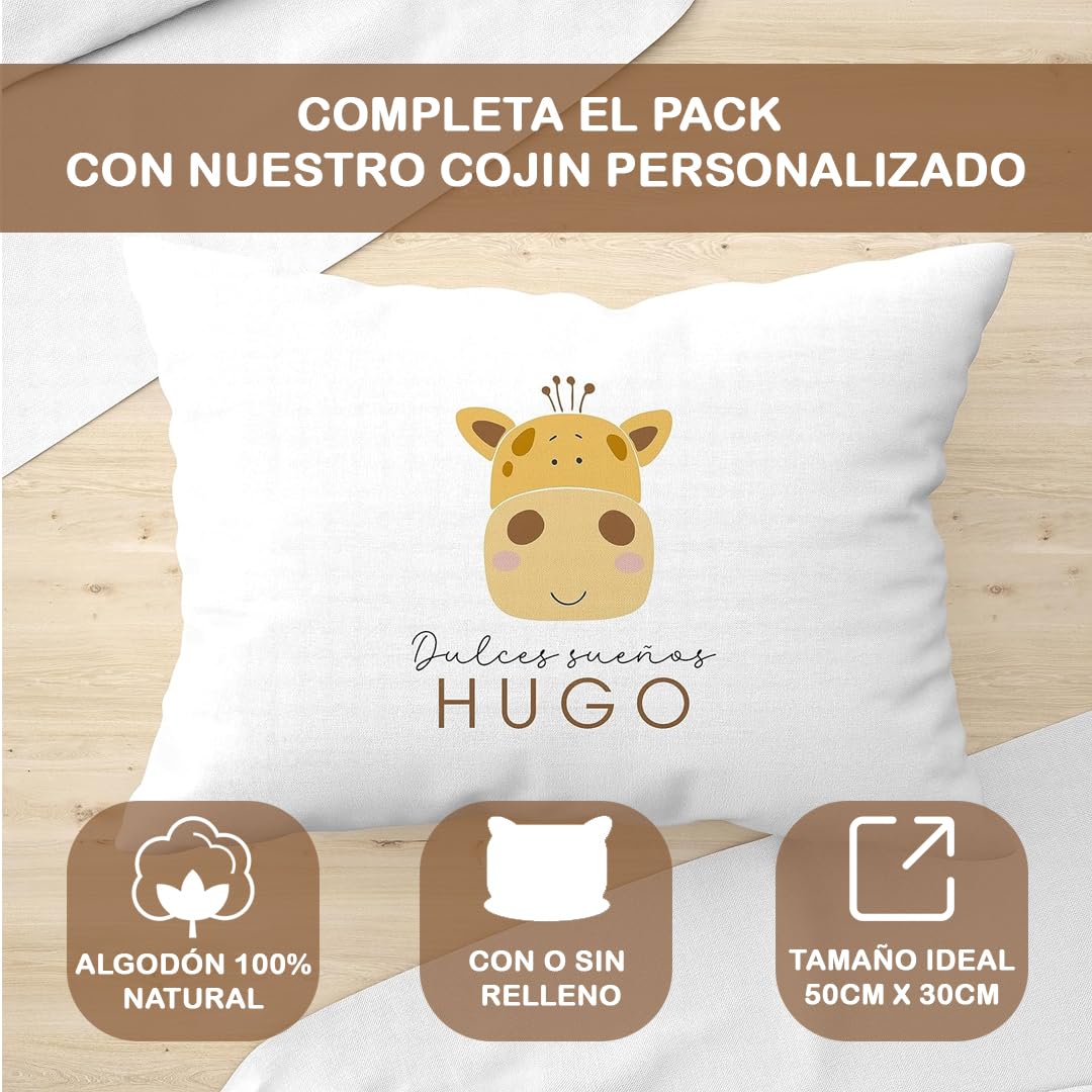 Evyre Pack Bolsa + Neceser Personalizado guardería Escuela Infantil Mochila con el Nombre Regalo Original Saco ropita Preescolar 100% algodón merienda organizadora