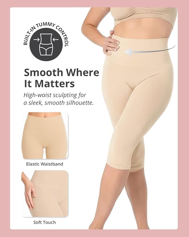 Double Agent High Waist Shaping Capris - SlimMe by MeMoi - Versatile Leggings ,Nude,Medium image 3