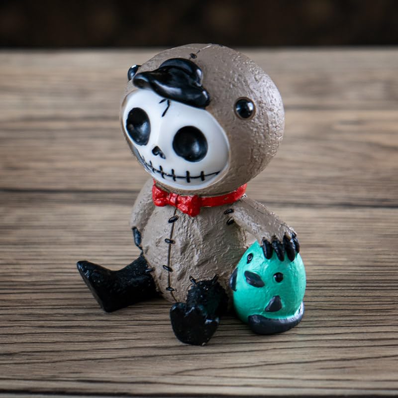 Figurine squelette en ornithorynque peinte à la main avec petit ami oiseau vert décoratif