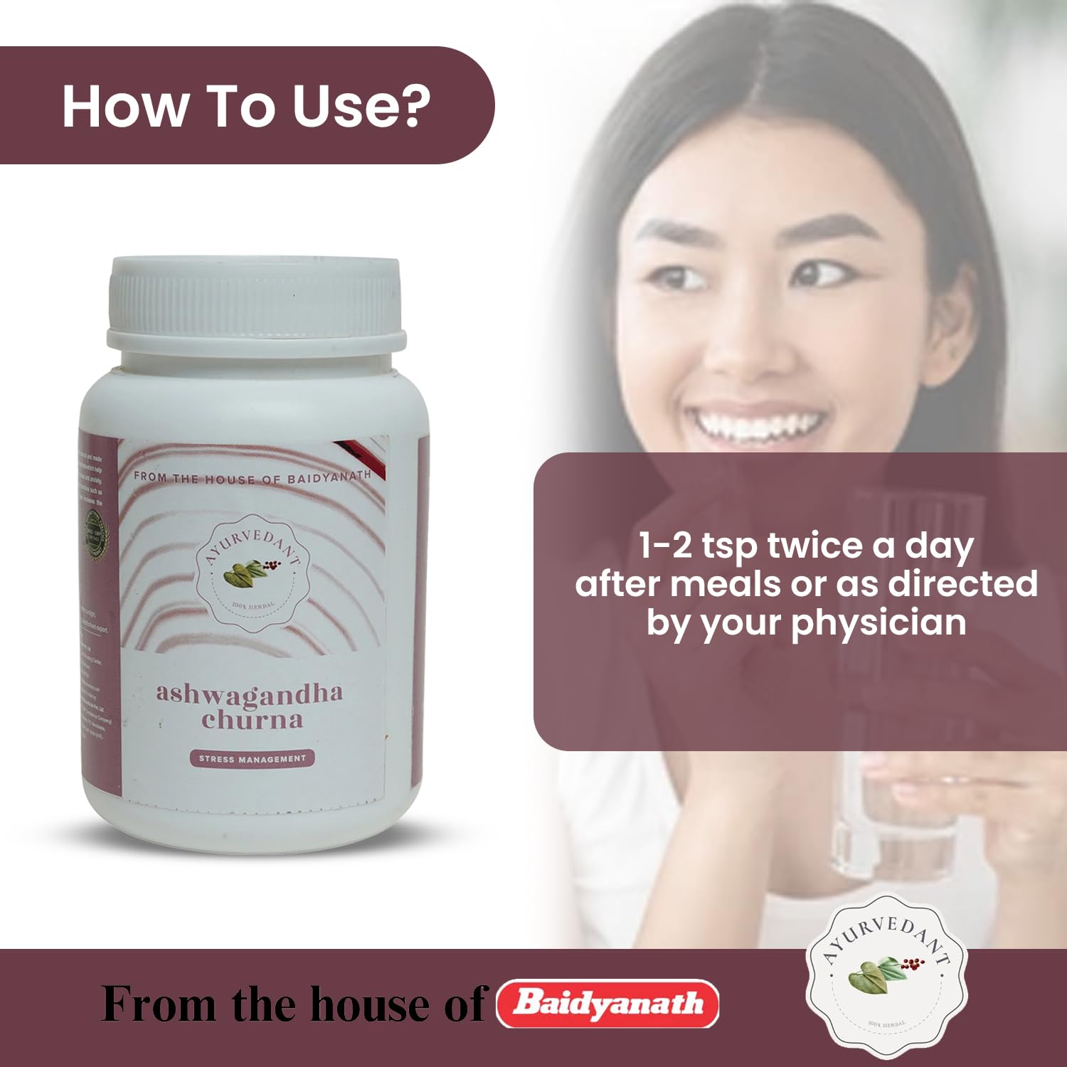 Baidyanath Ayurvedant Ashwagandha Churan 100 GM | Stress Management, Improves Strength & Energy, Rejuvenates Mind & Body, Enhances Overall Wellbeing (Pack of 1) 3